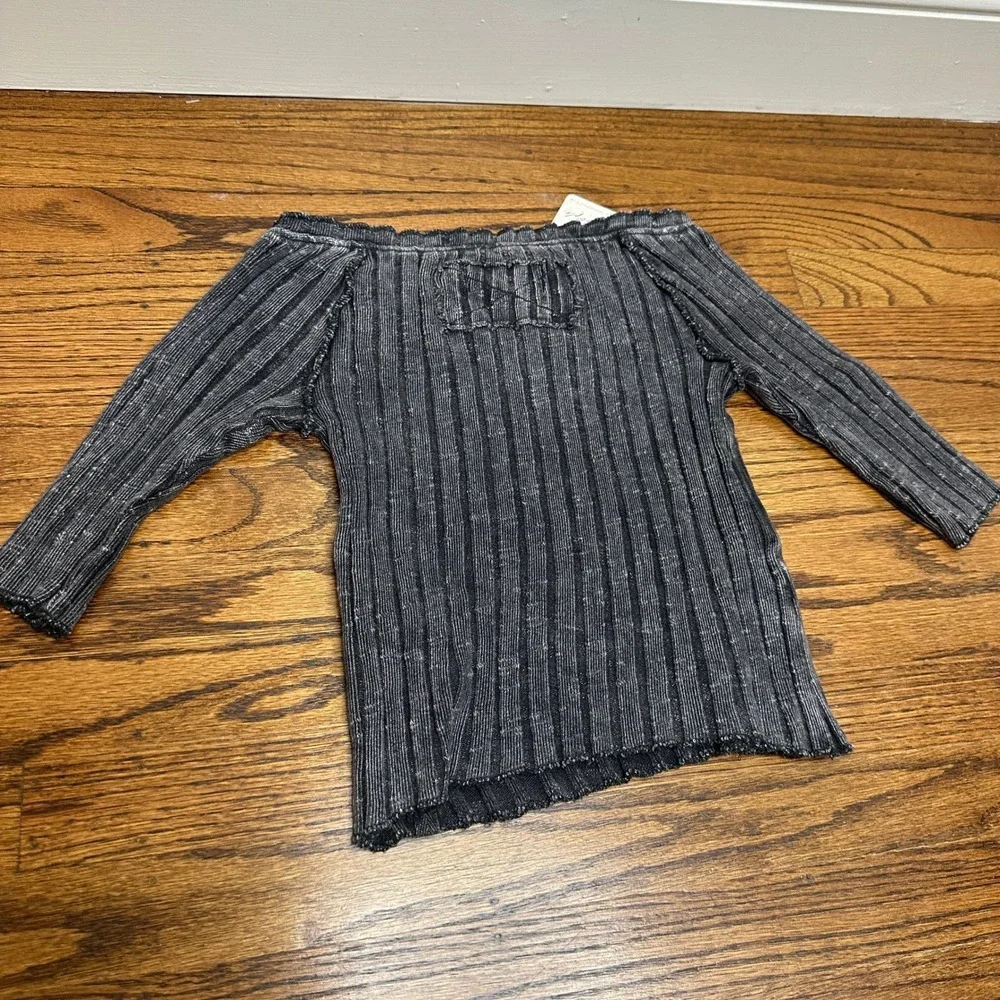 Free People We The Free Meant To Be Tee Black Ribbed Lettuce Trim Top XS NWT